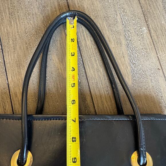 VTG 60's Black Accordion Pocket Snap Over Kisslock Handbag Double Straps Retro - Picture 13 of 16